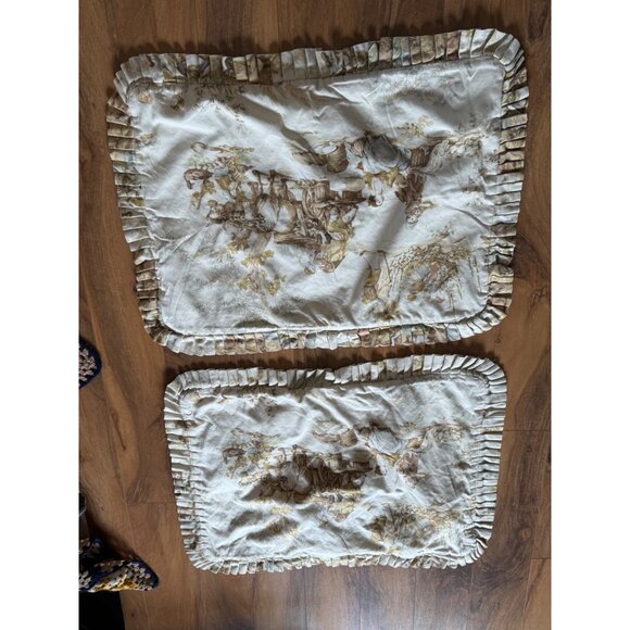 Lagecy Home  Ruffled Edge Pillow Shams French Country/Pastoral Print 28" x 20" - Picture 1 of 12